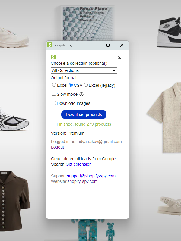 Shopify Spy Chrome extension screenshot