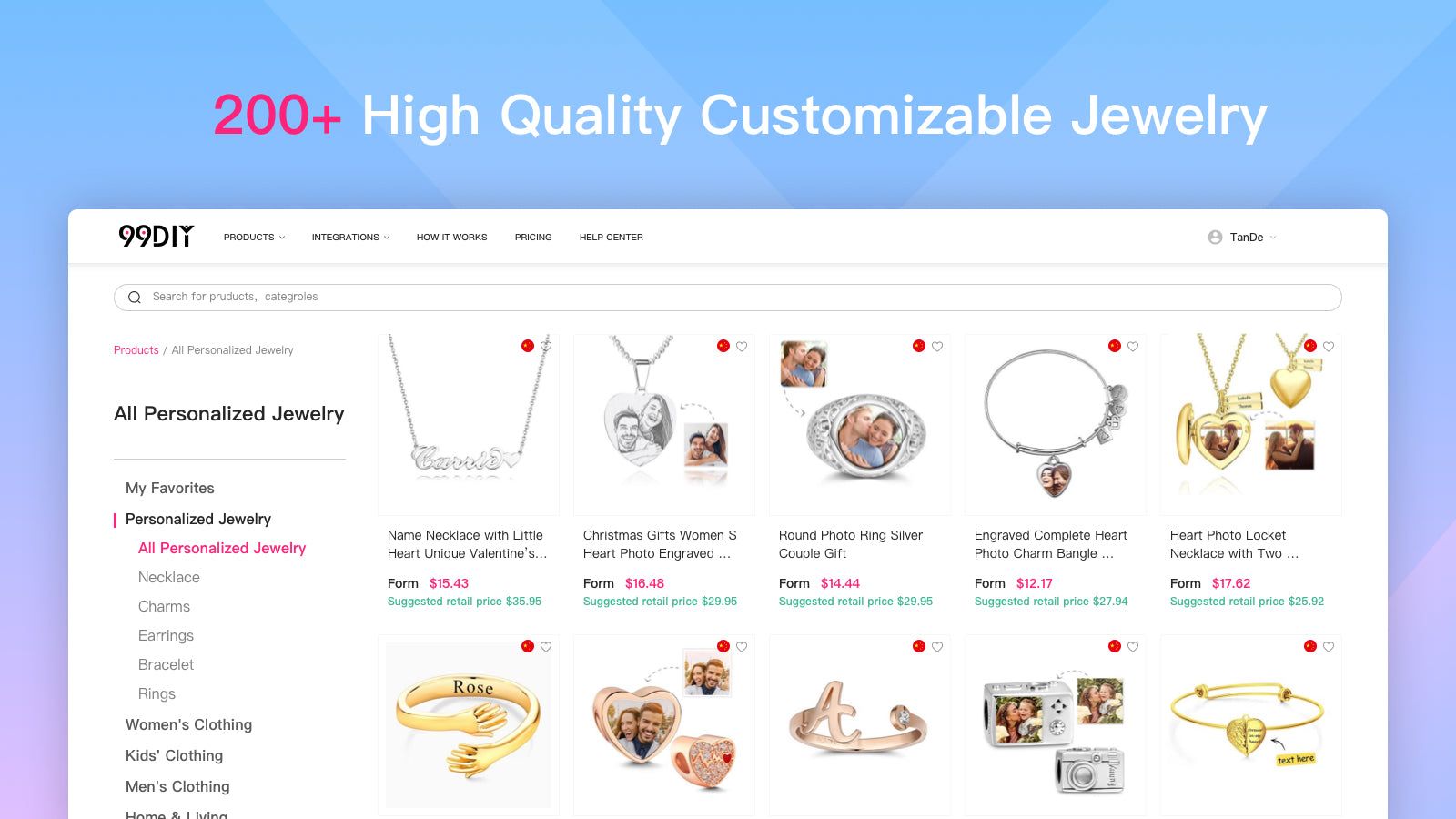 200+ High Quality Customizable Jewelry