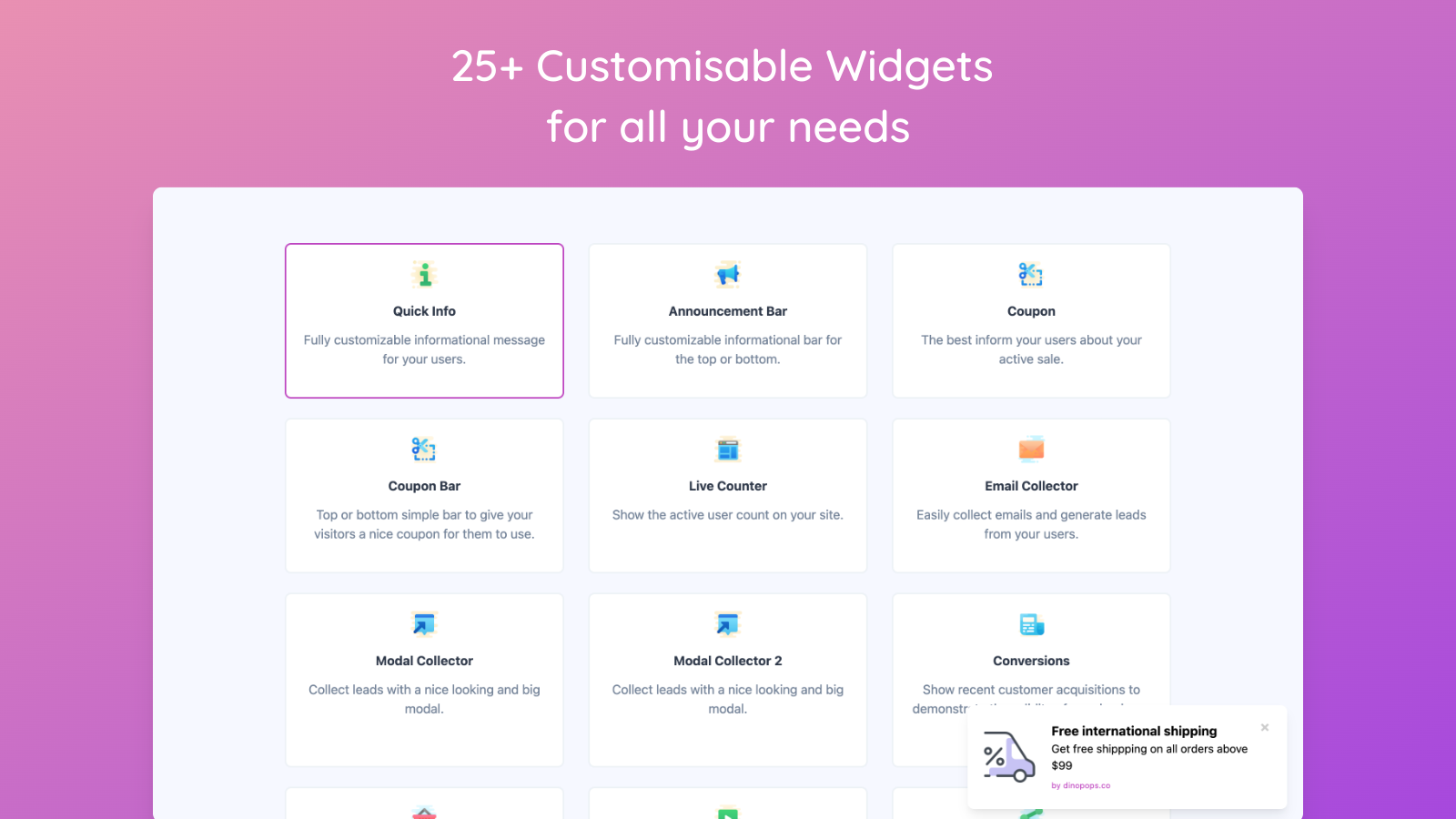 25+ Customisable Widgets