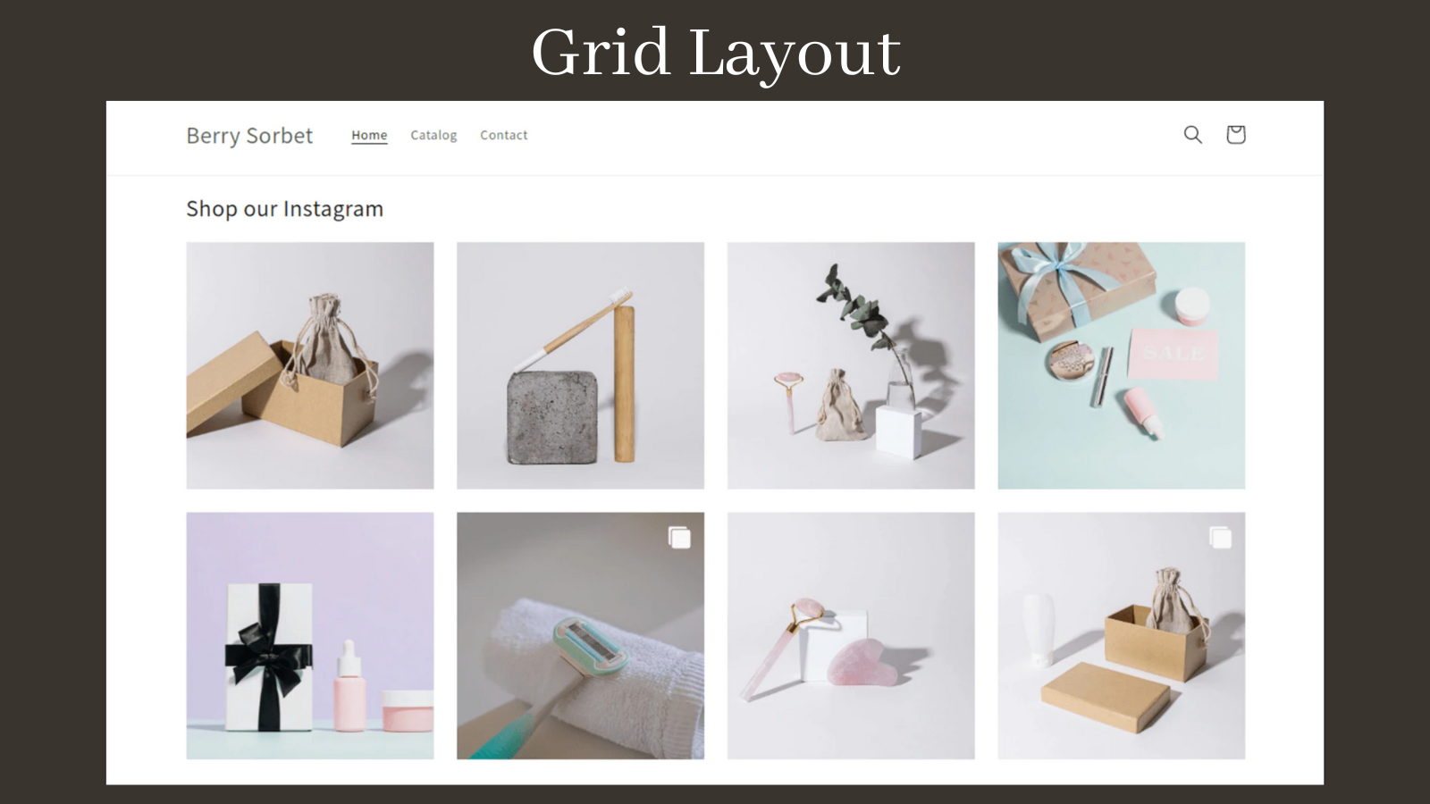 8 Instagram square images in a grid with various beauty products