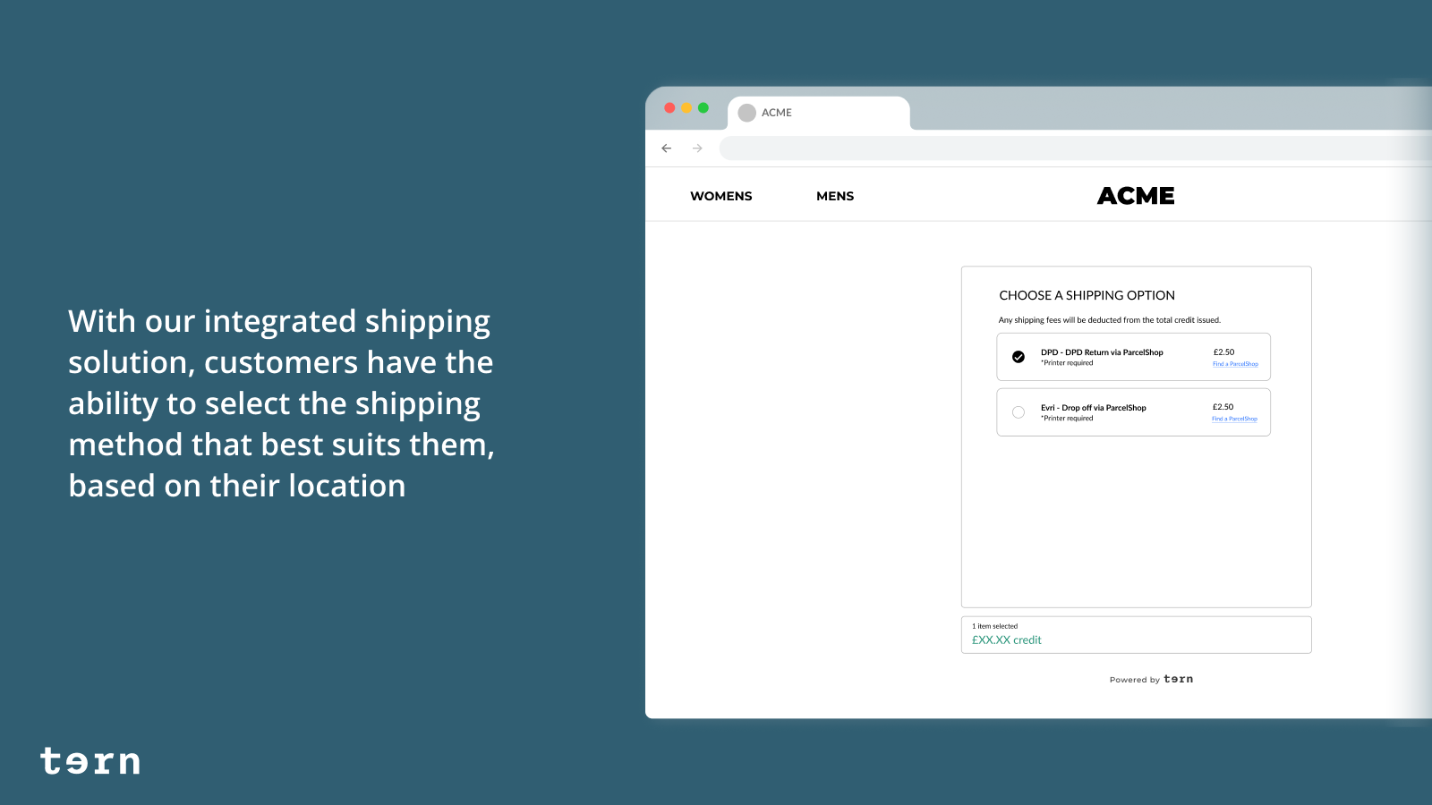 A list of shipping options that the user can select 