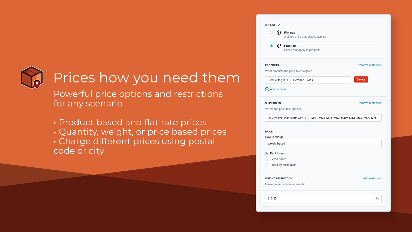 A rate dialog in Parcelify showing multiple prices