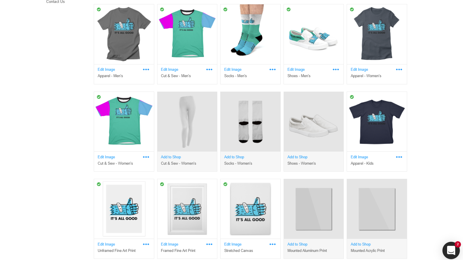 A set of product offerings (t-shirt, socks, art prints)