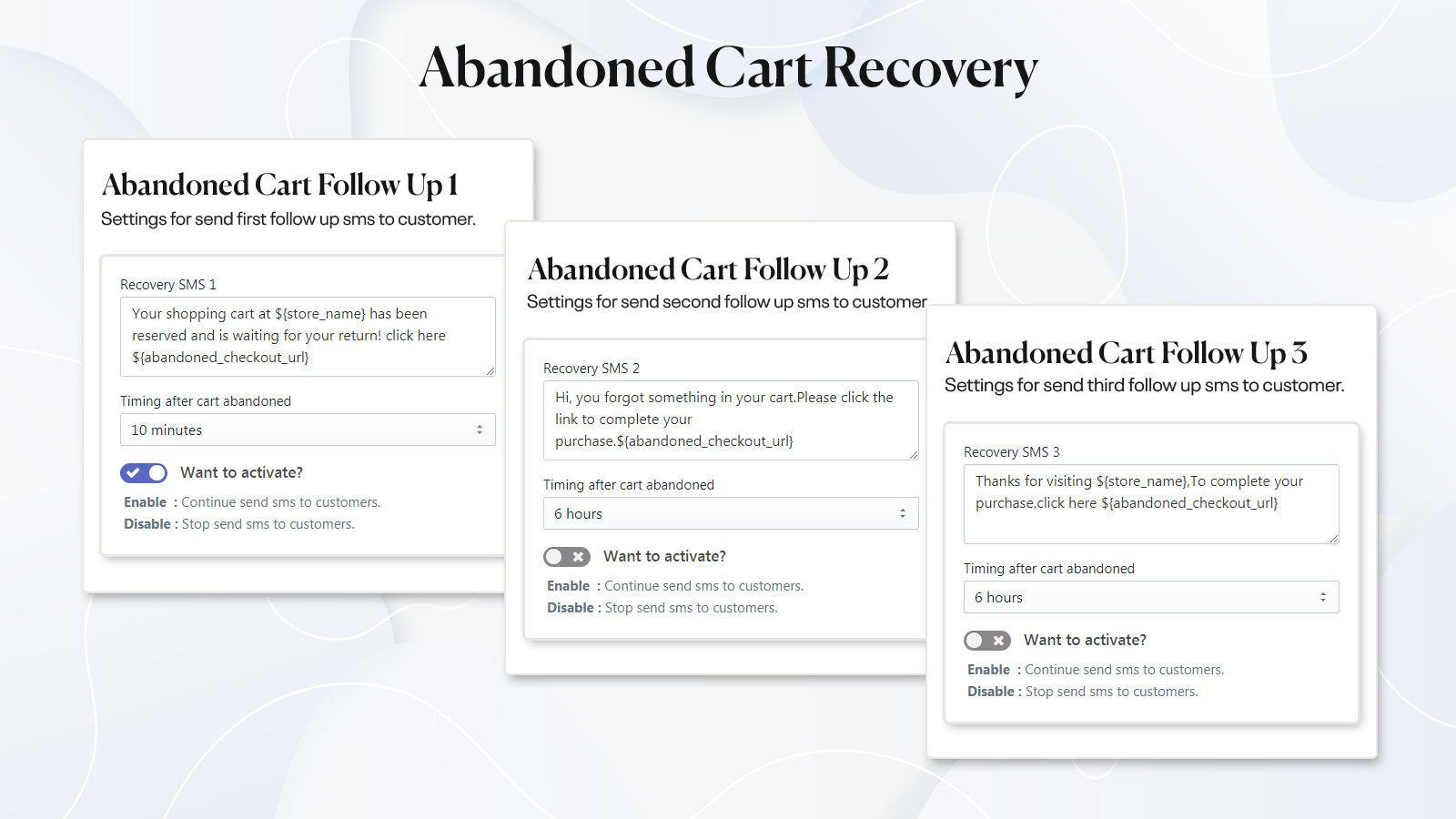 abandoned cart recovery sms with multiple occurrences 