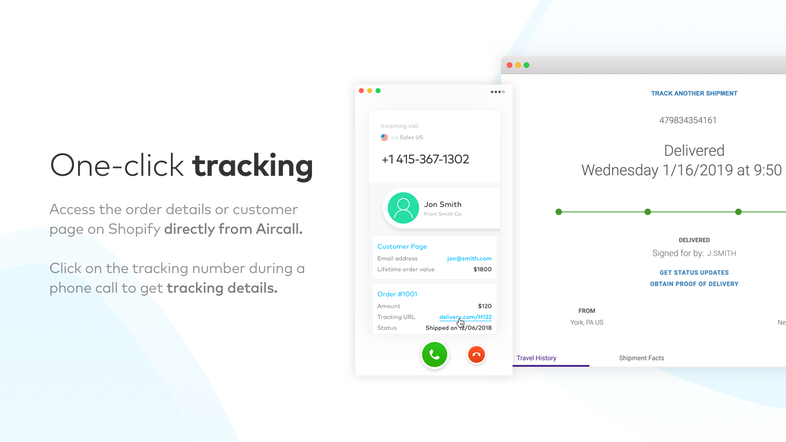 Access the Shopify back office or tracking details in one click.