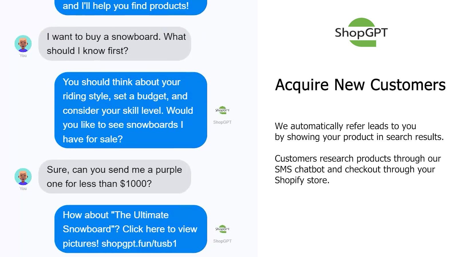 Acquire new customers with text based shopping