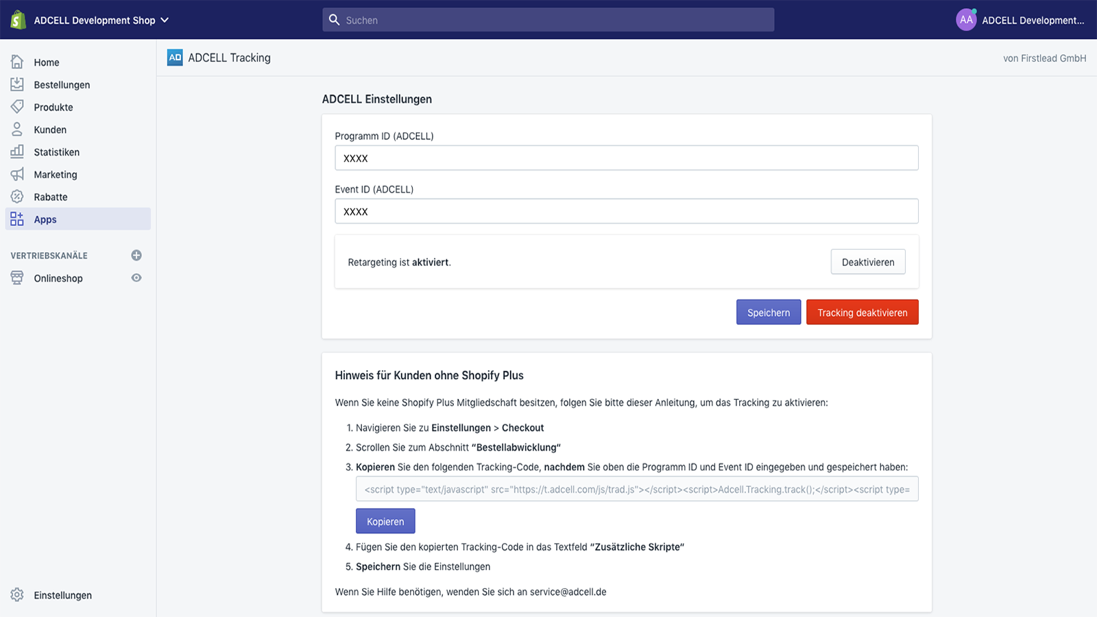 adcell shopify admin panel