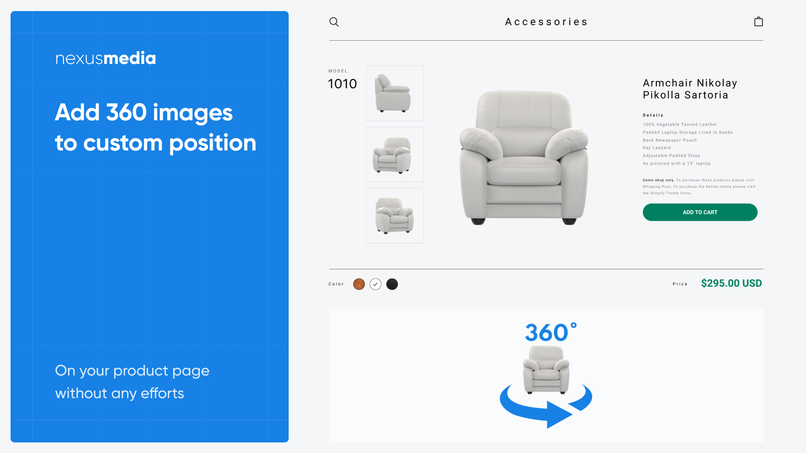 Add 360 images to custom position on your product page