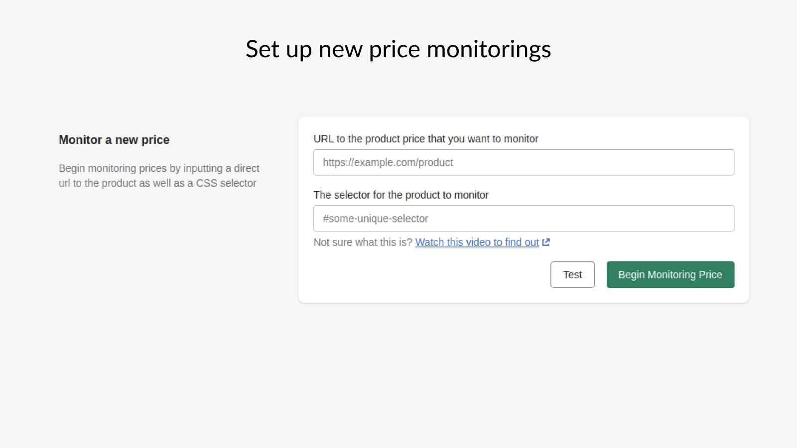 Add a new price monitoring in the Shopify app