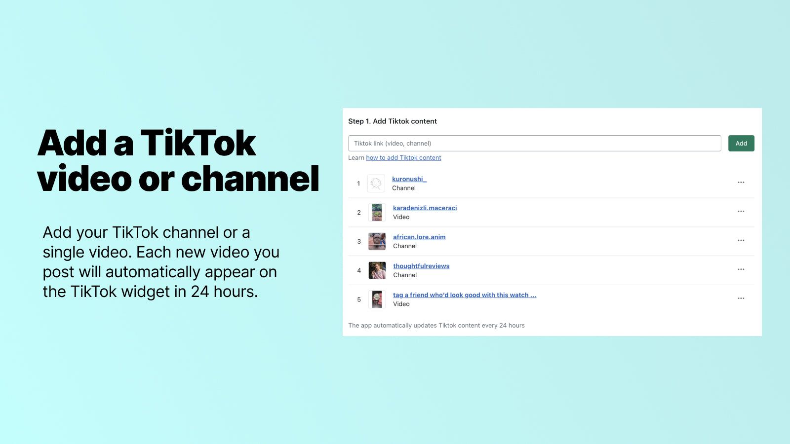 Add a TikTok channel or video