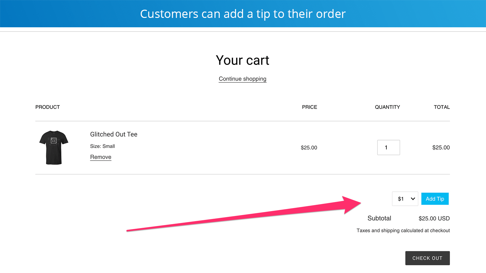 Add a tip option to your cart page