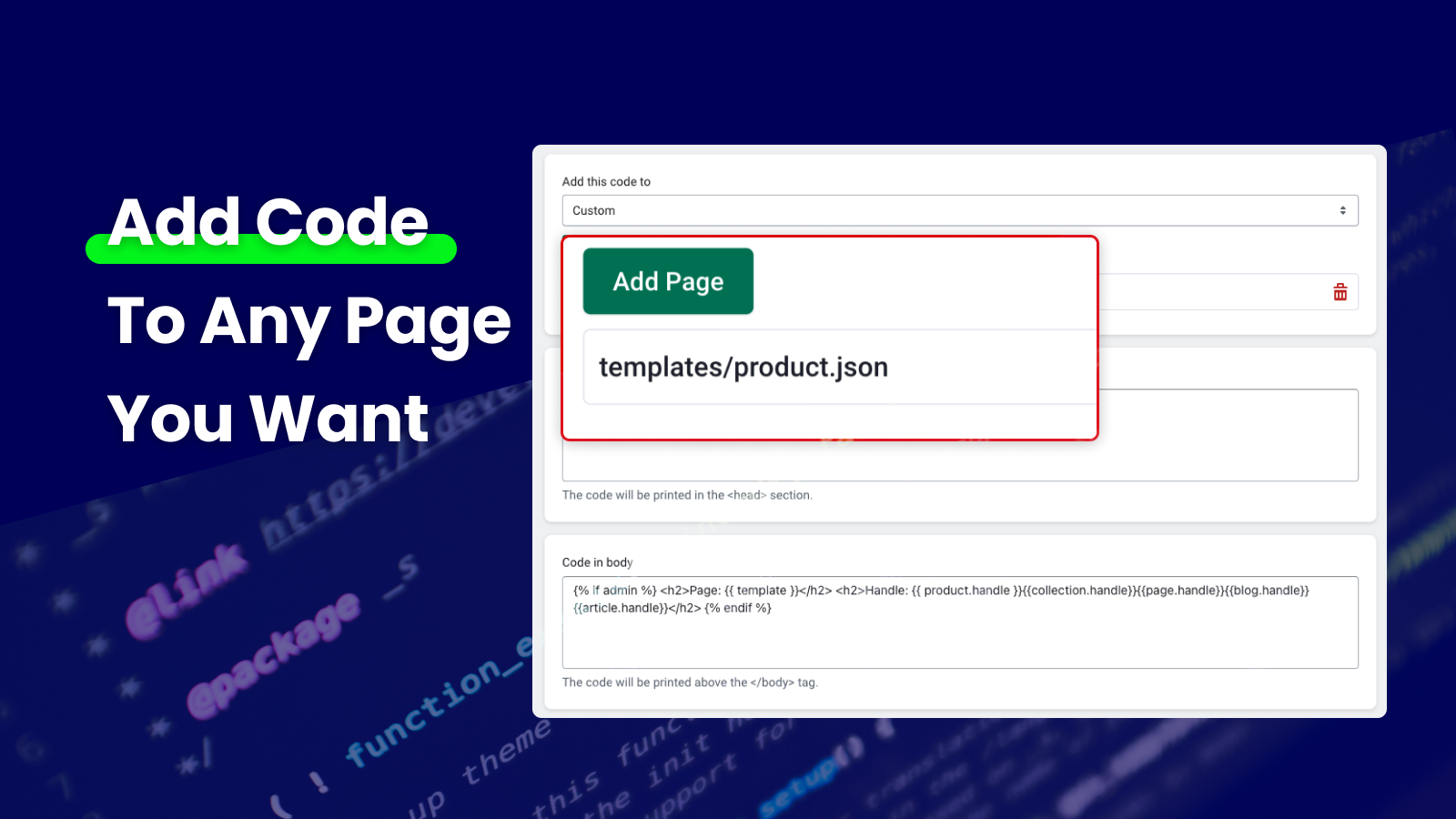 Add code to any page you want