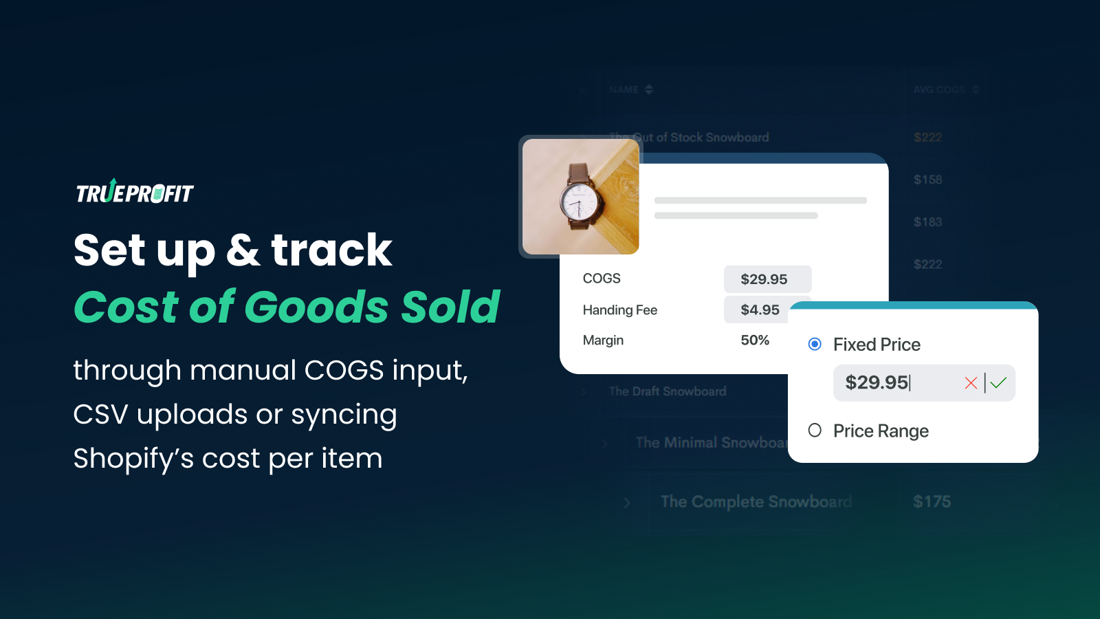 Add cost of goods sold, product costs, COGS