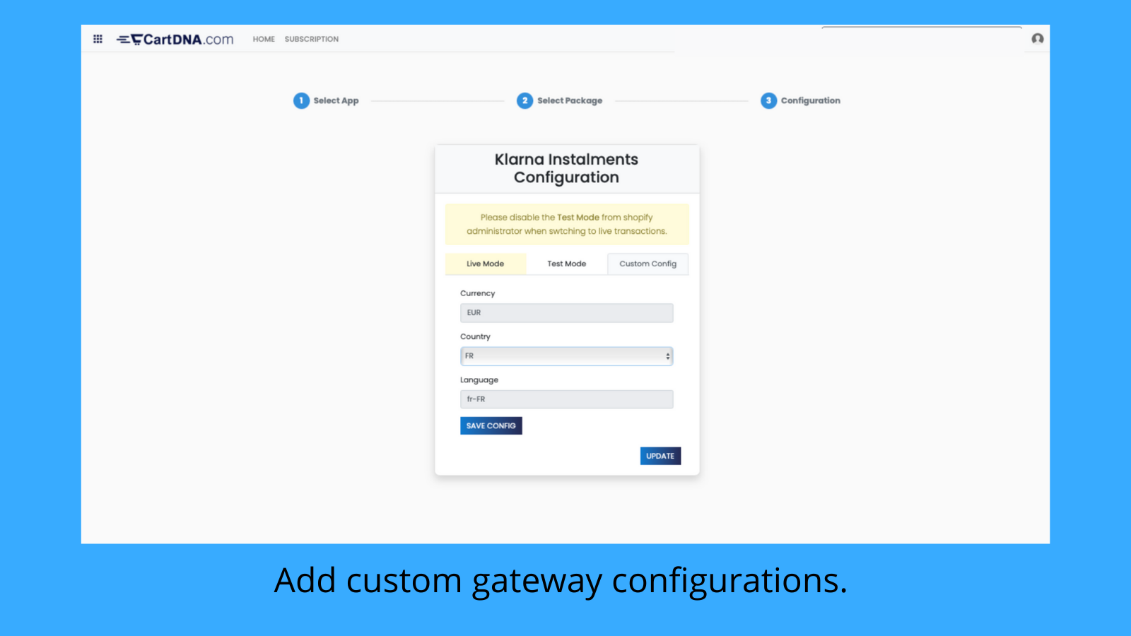 Add custom gateway configurations. 