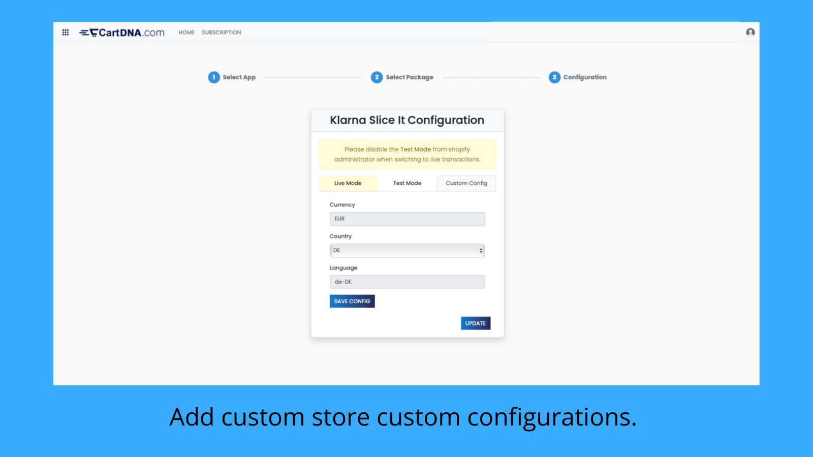 Add custom store custom configurations. 