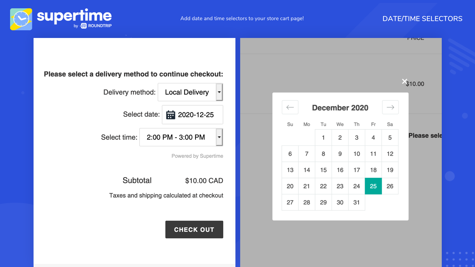 Add delivery date and time selectors to your store cart page!