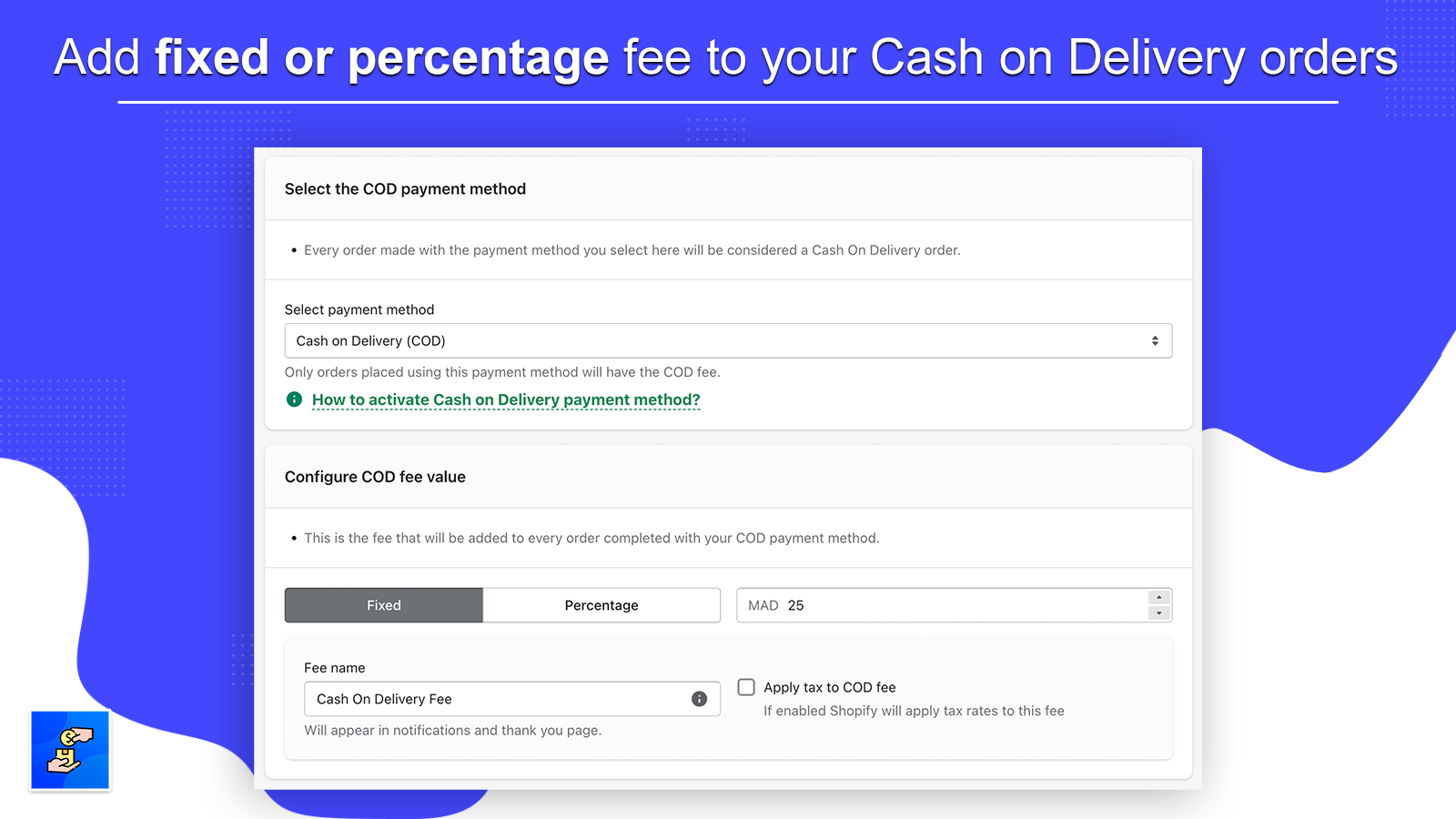 Add fee to cash on delivery orders