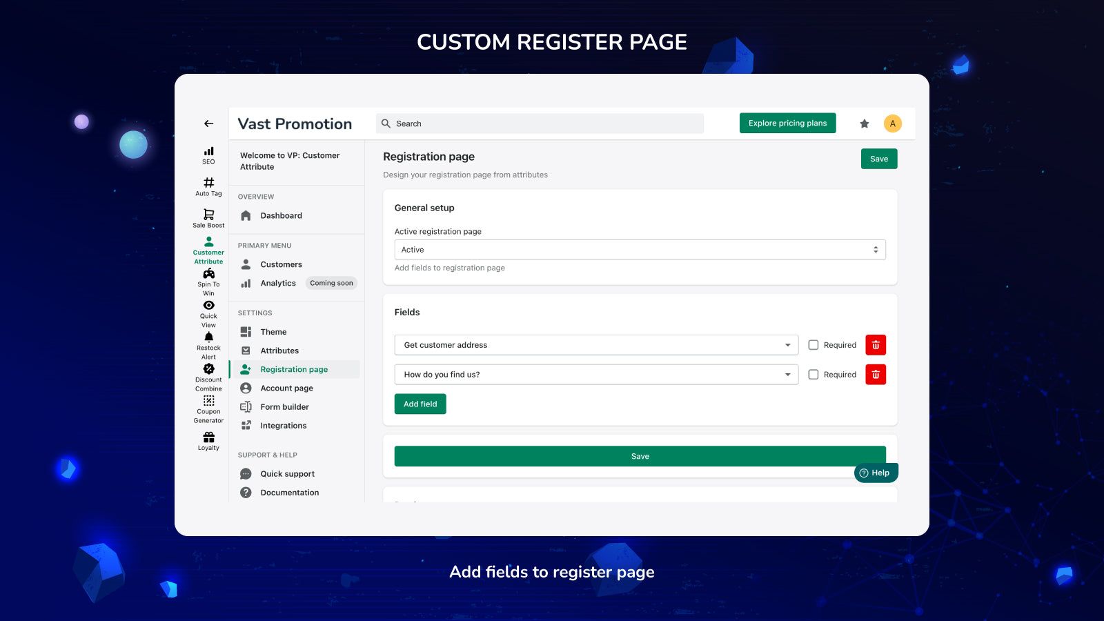 Add fields to register page