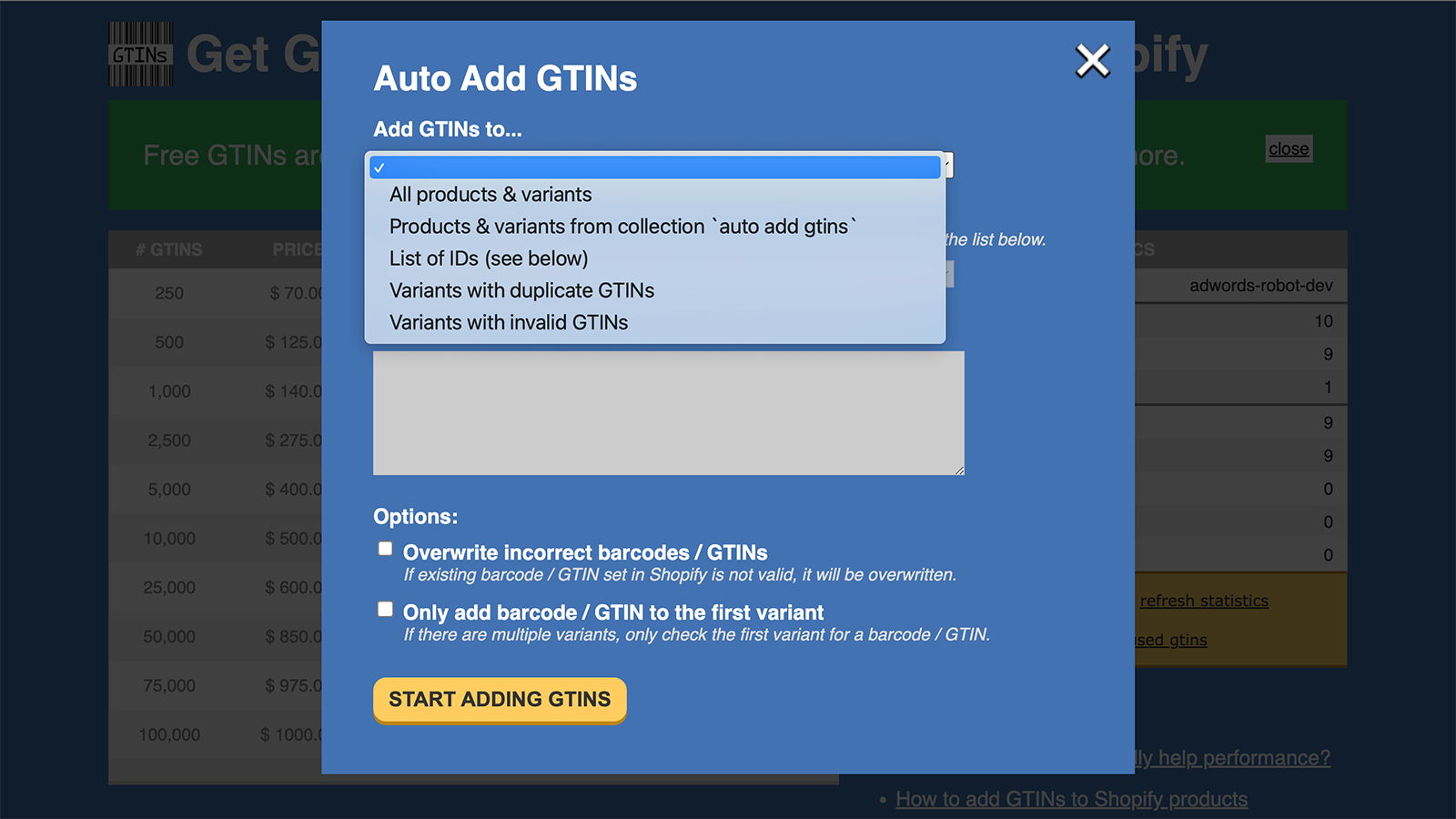 Add GTINs automatically to save time