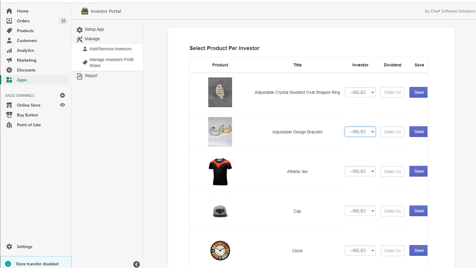 Add investors per products from admin side