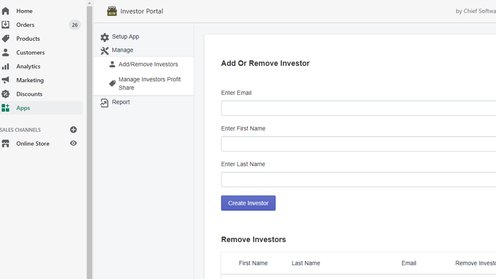 Add Investors to your store from the admin side