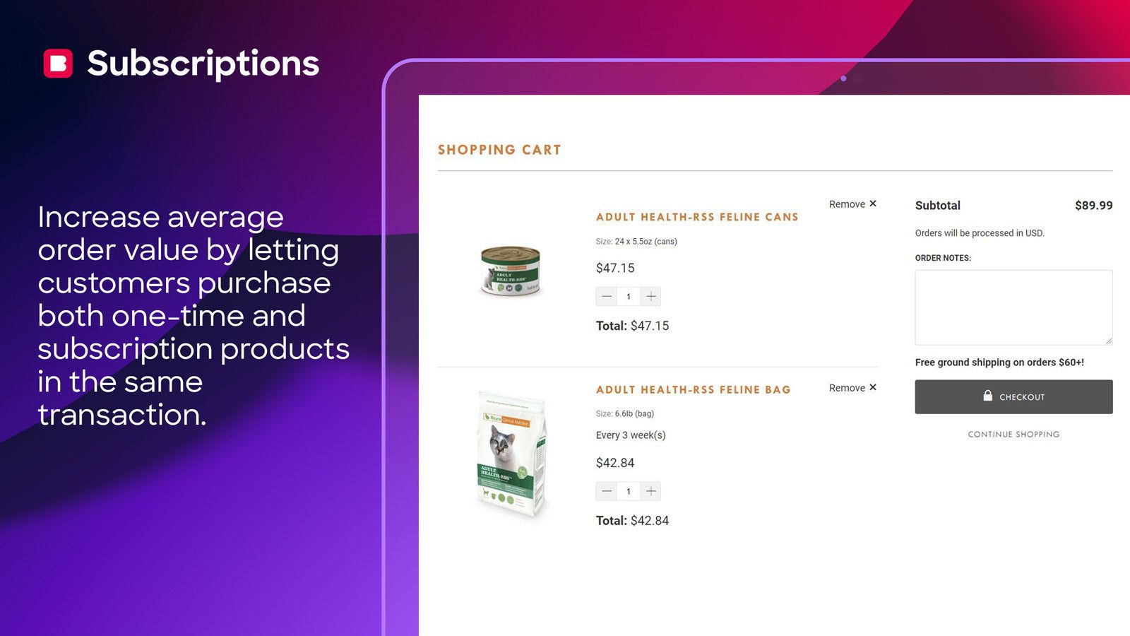 Add one-time and subscription products in the same transaction.