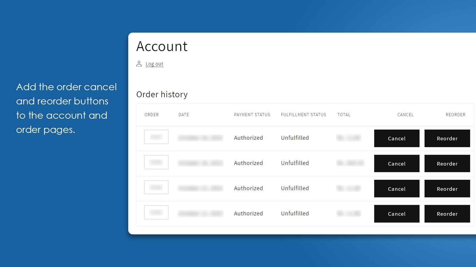 Add order cancel button to account page - Codify Order Cancel