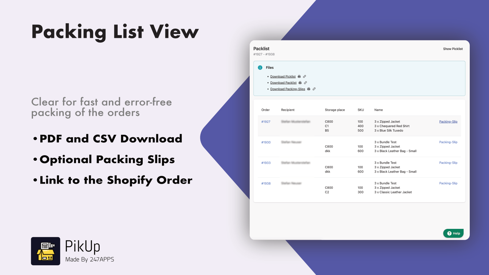 add orders to picklist and packing list