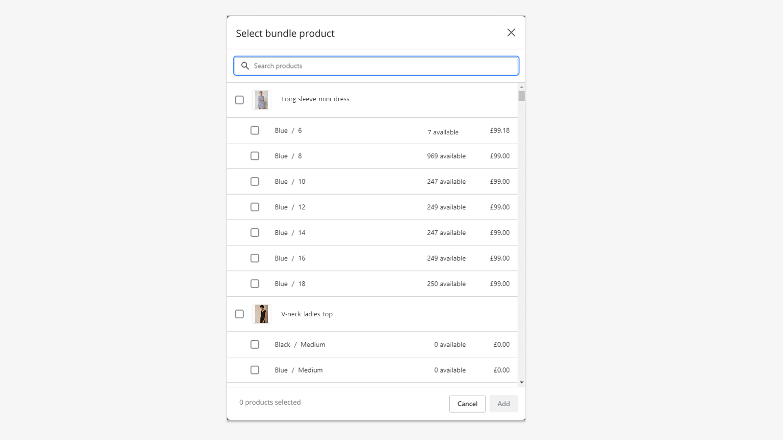 Add products to bundle