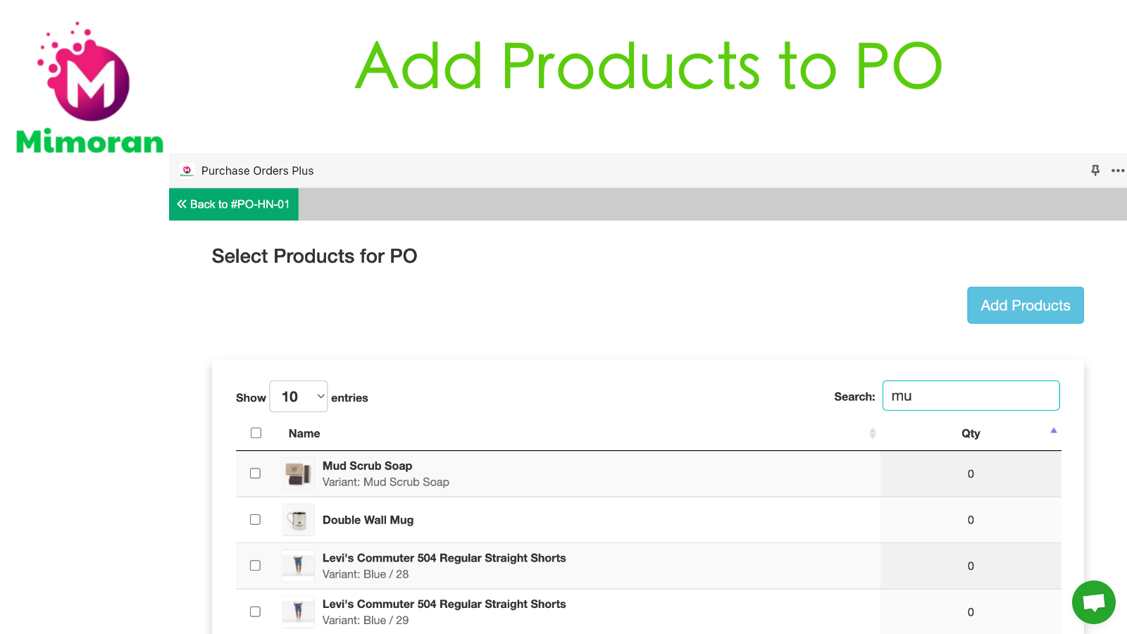 Add Products to Purchase Order (PO)