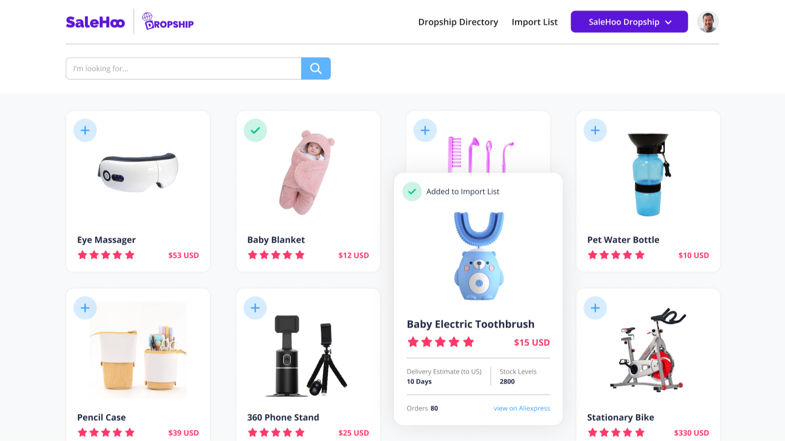 Add products to SaleHoo Dropship's import list with one click