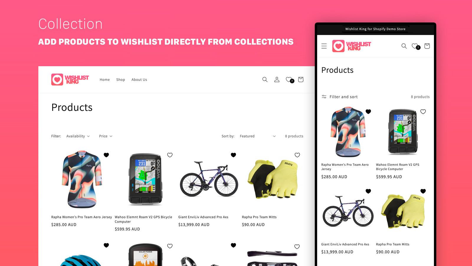 Add products to wishlist directly from collection.