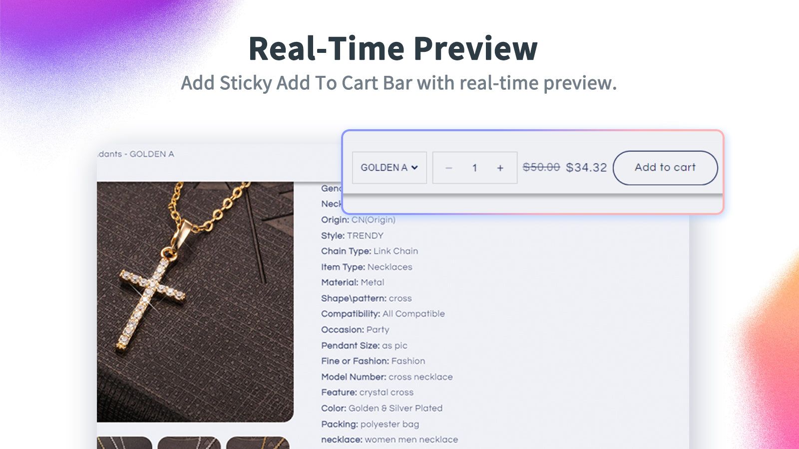 Add Sticky Add To Cart Bar with real-time preview