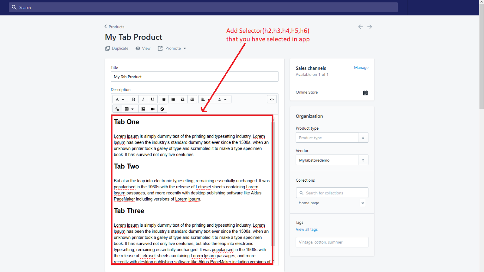 Add tab selector on product page