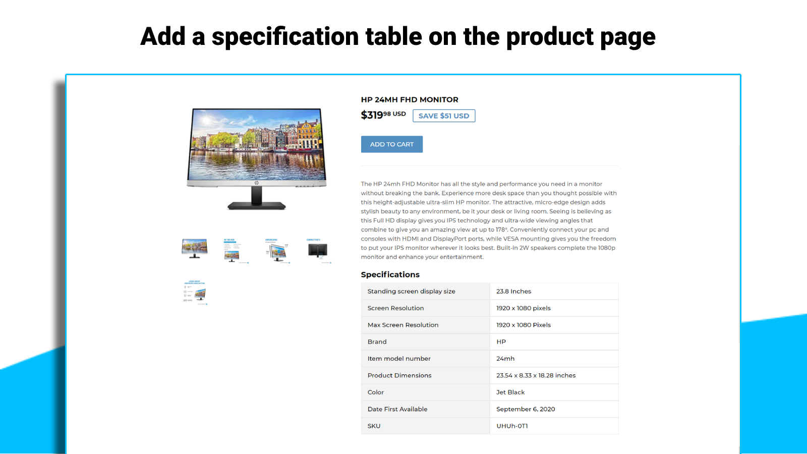Add table on product pages