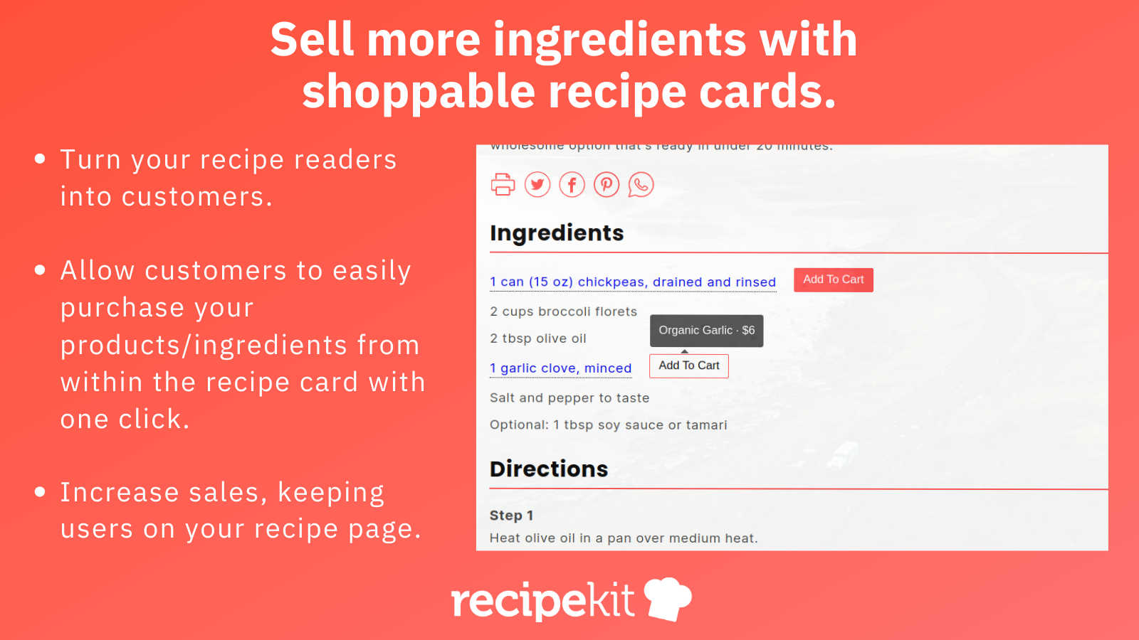 Add to cart from within your recipe card with Recipe Kit!