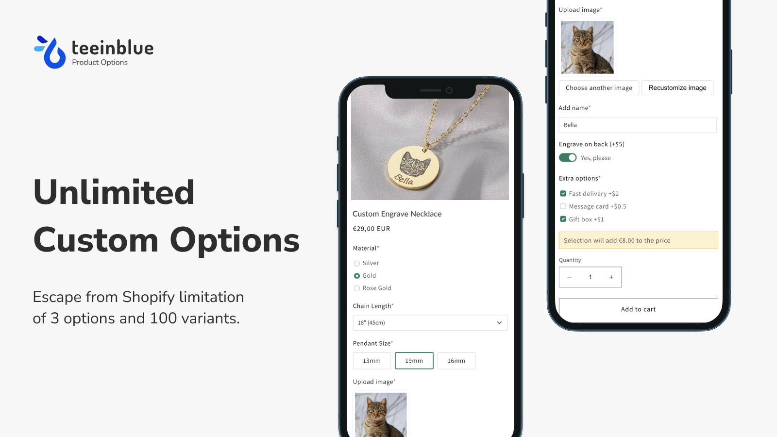 add unlimited product options and variants to Shopify products