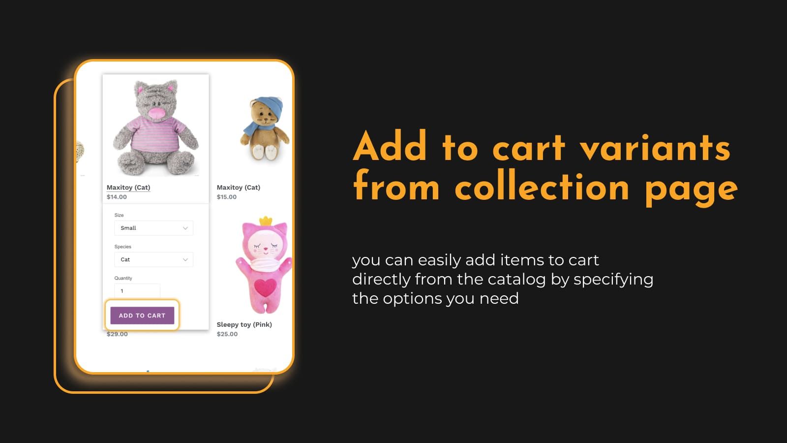 Add variants to cart directly from collections page â€“ Shopify