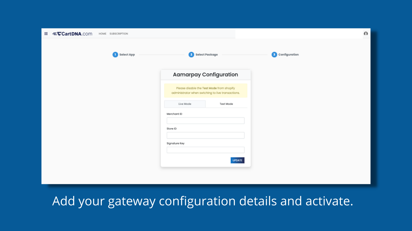 Add your gateway configuration details and activate.