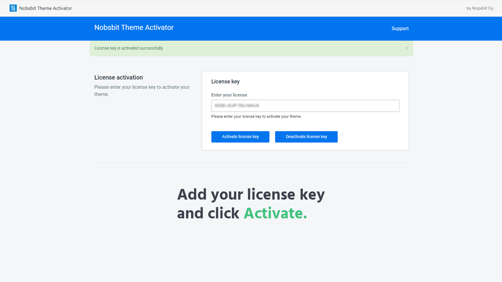 Add your license key and click activate