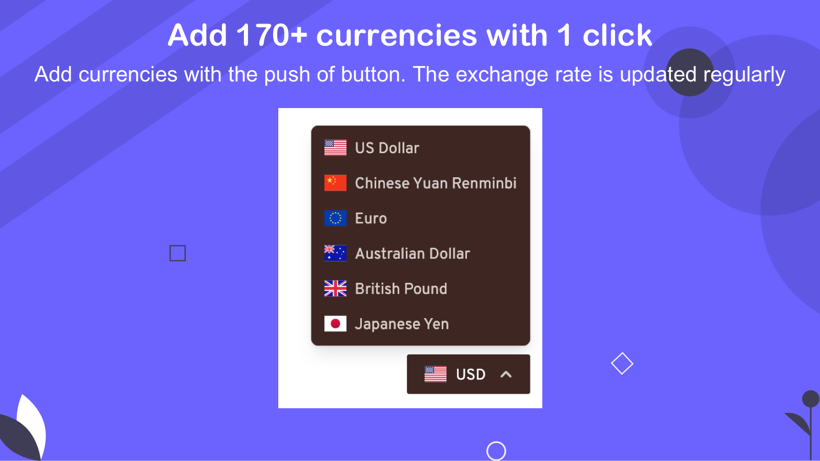 adding 170+ currencies with 1 click