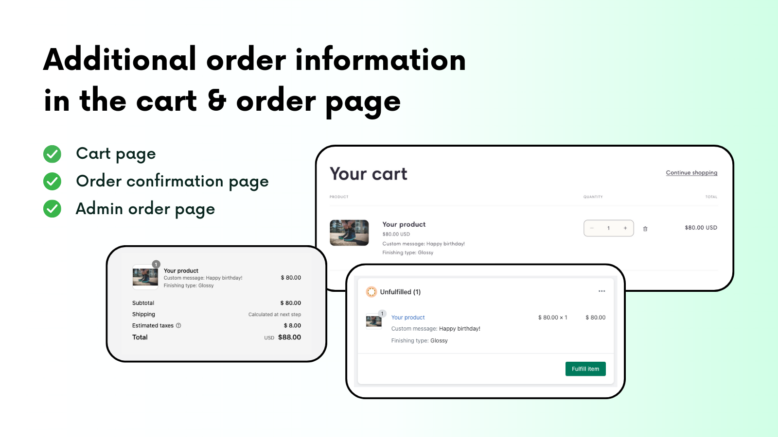Additional order information is displayed in important pages
