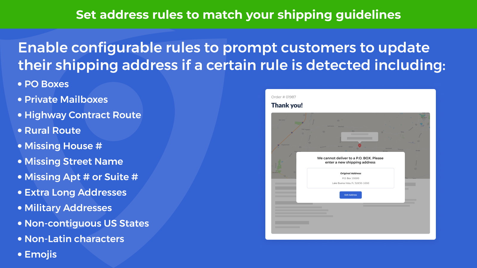 Address Guard - set address rules to prevent shipments ex PO Box
