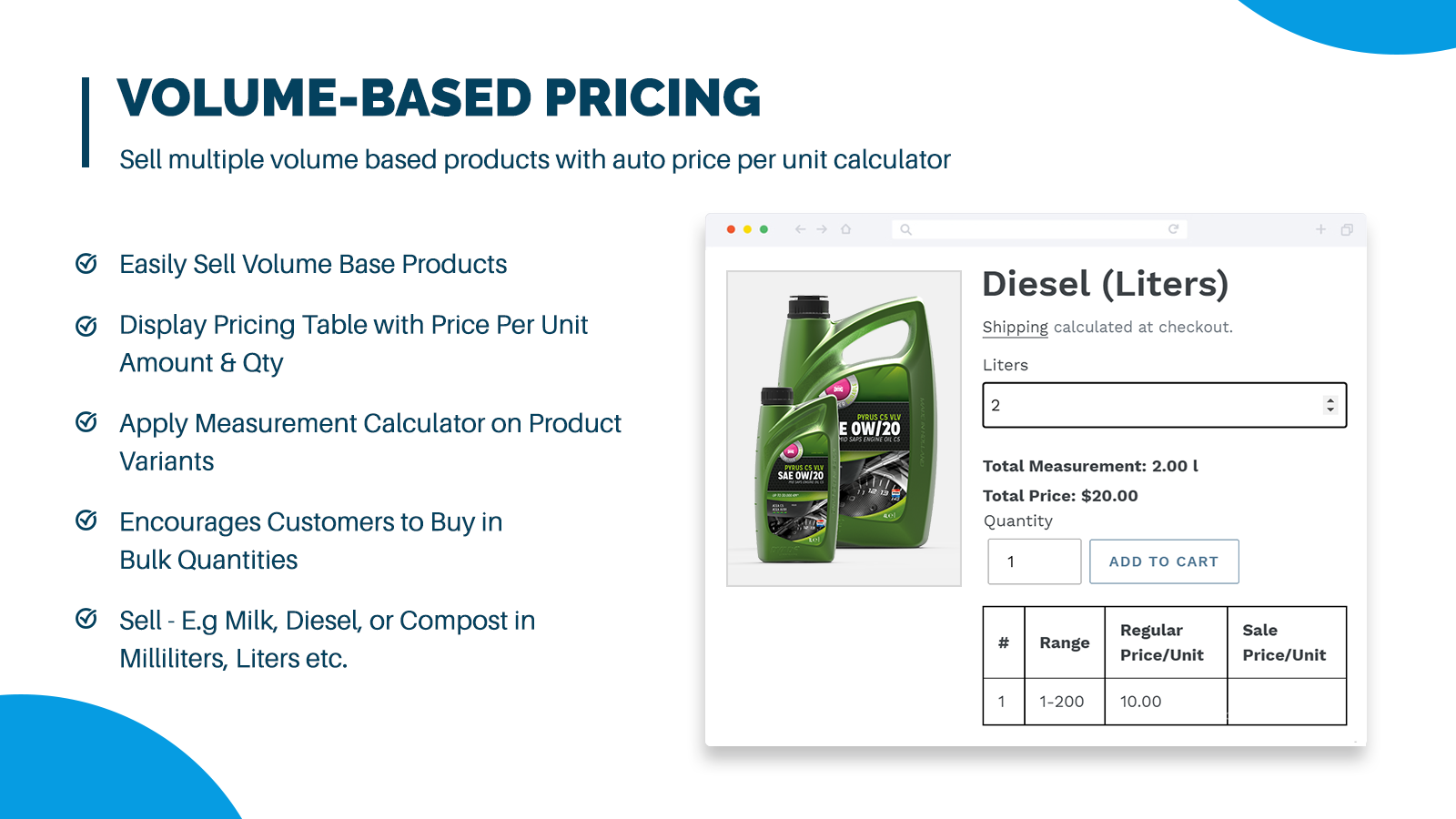 Adds Pricing Calculator to Product Pages in Liters