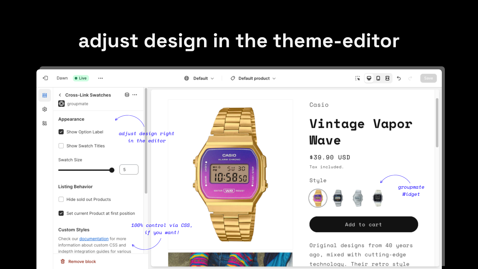 adjust design in the theme-editor