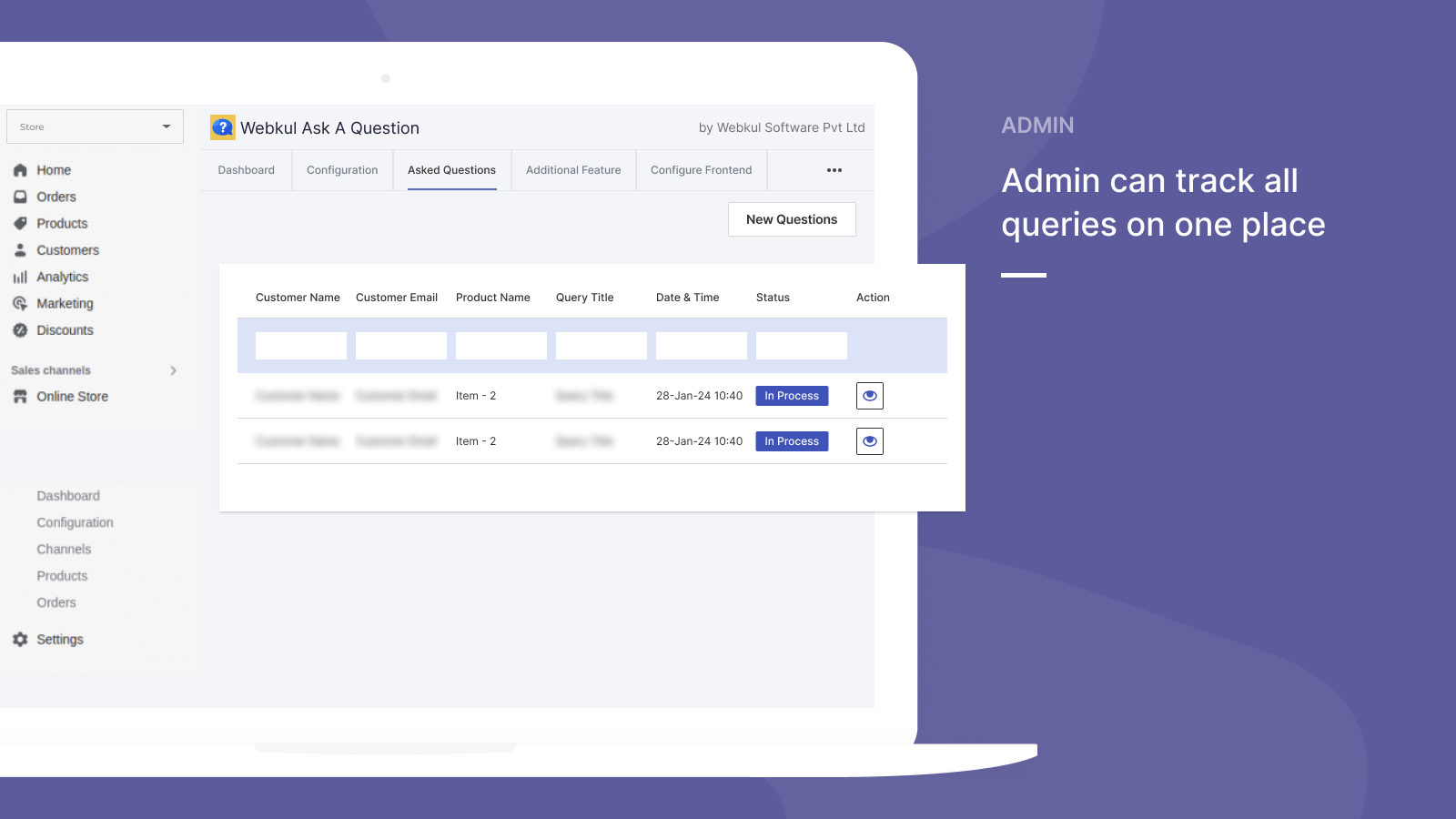 Admin can track all queries in one place