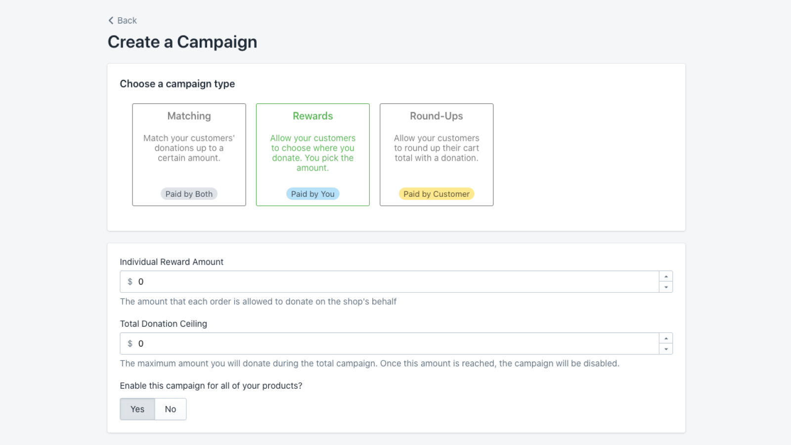 Admin View - Create Giving Campaigns