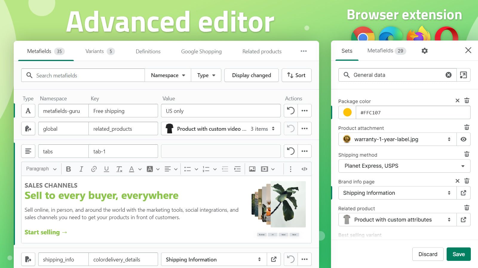 Advanced editor and browser extensicon