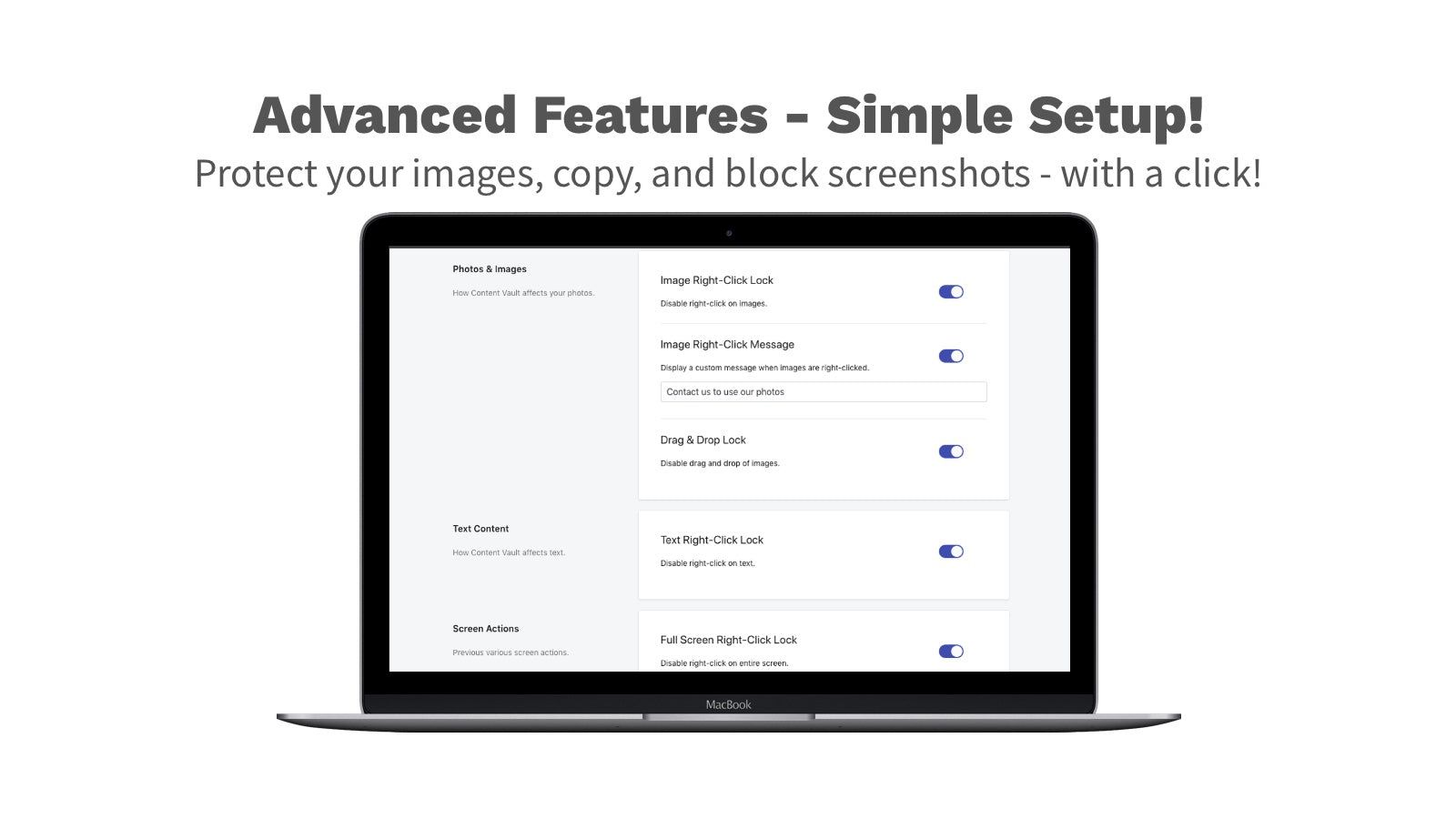 Advanced features - protect images, copy and block screenshots