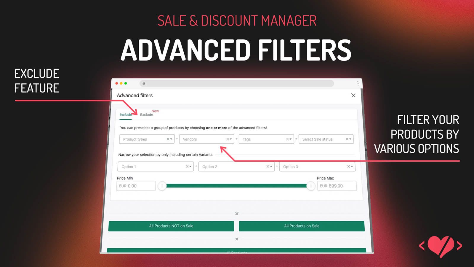 advanced product filter - type vendor tags sale status variants